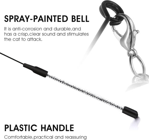 Interactive Cat Feather Wand Toy with Bell and Refills Gray+Black