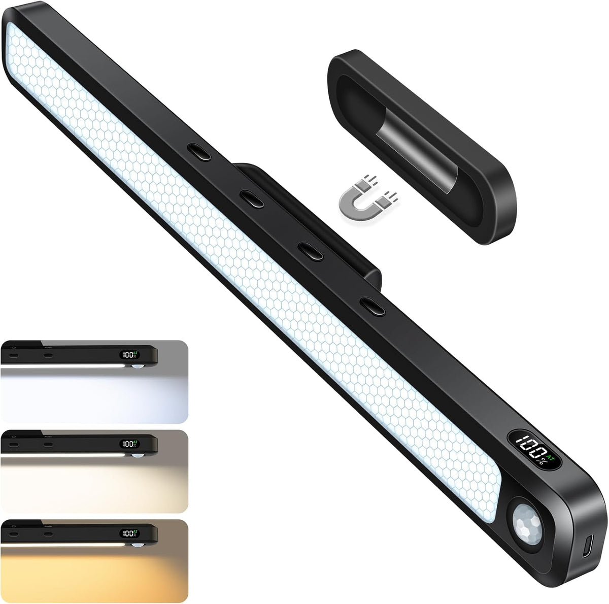Ferswe 3W Rechargeable Wardrobe Lights with Motion Sensor – Magnetic Under Cabinet LED Light Bar with 3 Colour Modes & Dimming - Light Up the Forgotten Corners of Your Home
