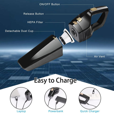 URAQT Handheld Cordless Vacuum Cleaner 120W Wet & Dry – Lightweight Portable Car & Home Hoover