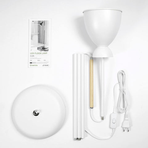 Adjustable Floor Lamp, White Modern Standing Lamp, 155 cm Height Adjustable Corner Light, Metal & Wood, E27 Socket, Push Switch, Reading Lamp for Living Room, Bedroom, Office