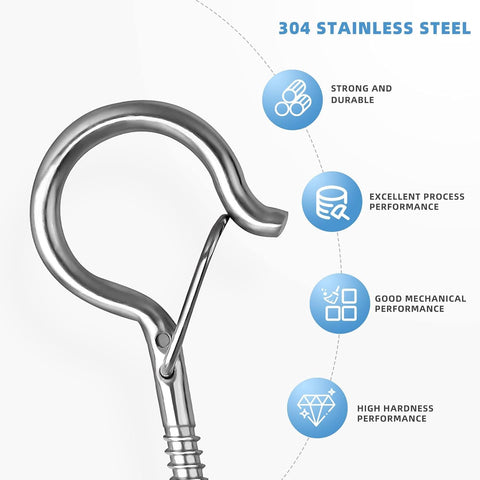 Esteopt 8 Pack Black Q-Hanger Screw-In Hooks with Safety Buckles – Steel Ceiling and Wall Hooks for Outdoor String Lights, Plants, Bird Feeders & Christmas Decorations