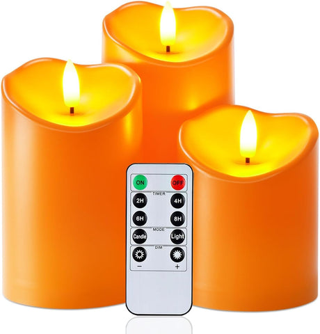 3 Pack Orange Flameless LED Candles with Remote – Waterproof Flickering Pillar Candles for Autumn, Halloween & Outdoor Décor