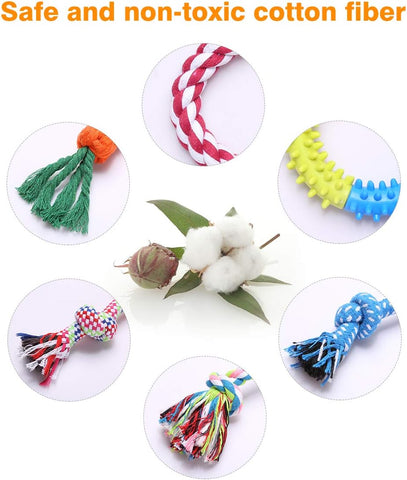 Puppy Chew Toys - 100% Natural Cotton Rope for Small & Medium Dogs (10 PCS)