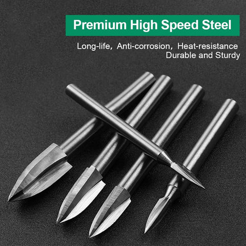 Dremel Rotary Tool Wood Carving Bits Set 5PCS HSS Engraving Grinding Drilling Bits with 1/8” Shank for DIY Woodworking