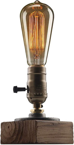 Industrial Steampunk Desk Lamp – Vintage Industrial Table Lamp with E27 Holder, Wooden Base & Iron Pipe Design for Bedroom, Study, Café, Bar & Pub