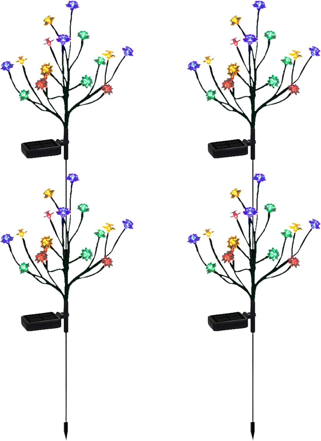 Pathway Lighting, Solar Garden Lights Waterproof Solar Powered Cherry Blossom Lights Multi-Color Garden Stake Light for Yard Patio 4Pcs