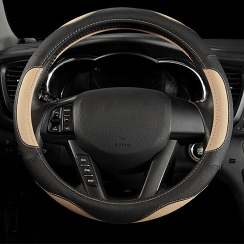 Leather Car Steering Wheel Cover Universal 15 Inch Breathable Anti-Slip Protector