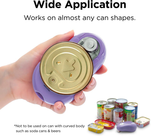 Kitchen Mama One-Touch Electric Can Opener – Effortless Hands-Free Use, Auto Stop, Smooth Edge, Food-Safe, Battery Operated (Purple)