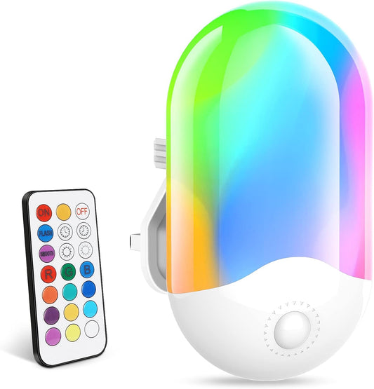 Led Night Light Plug in Wall,Dimmable Night Light Kids with 12 RGB Colors+White,Remote Control&Wall Switch Control and 3 Lighting Modes,2 Timings,4 Brightness, Hallway,Bedroom