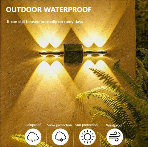 SOLARI Pack of 2 Solar Wall Lights Outdoor Split Design 8 LED Polysilicon Warm White Solar IP65 Light. Outdoor Daylight Sensor Garden/House Wall, Staircase, Fence Light. Dusk to Dawn Auto On/Off.