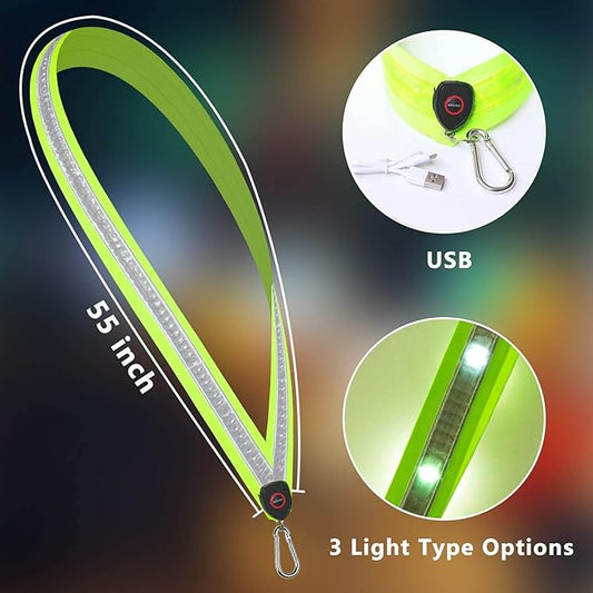 Running Lights for Runners Reflective Gear for Walkers at Night, Reflective Belt Sash，Led Safety Shoulder Strap，USB Rechargeable Light Up Running Belt for Men Women