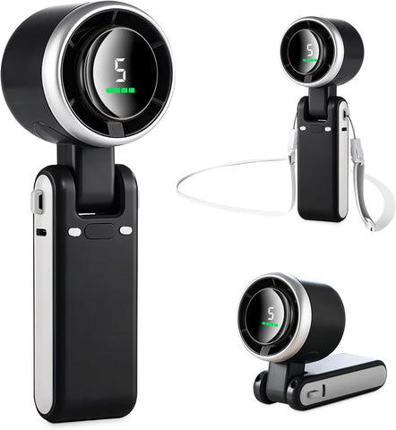 Portable Handheld Fan with LED Display – 5 Speeds, USB Rechargeable
