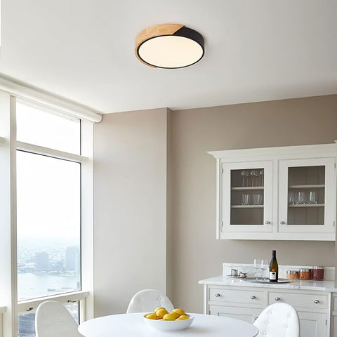 LED Ceiling Light 24W Warm White 3000K Oak Frame 30cm Round Modern Ceiling Light