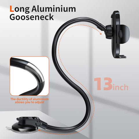 Gooseneck Car Phone Holder with Adjustable Suction Mount