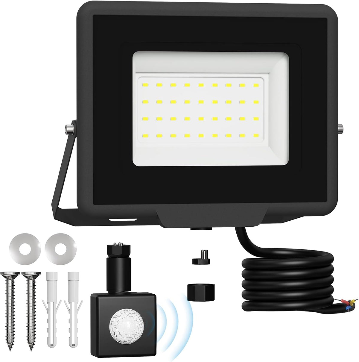 30W LED Security Light Outdoor with Motion Sensor, PIR Floodlight 6500K Daylight White, IP65 Waterproof Wall Light for Garden & Garage