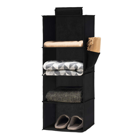 YOUDENOVA Hanging Wardrobe Organiser, 6 Shelves with Side Pockets, Grey – Make Every Shelf Count