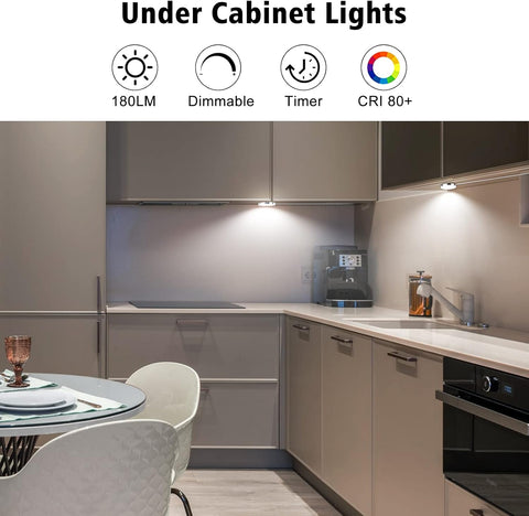 Under Cabinet Lighting Kit 6 Pack Dimmable LED Puck Lights with Remote