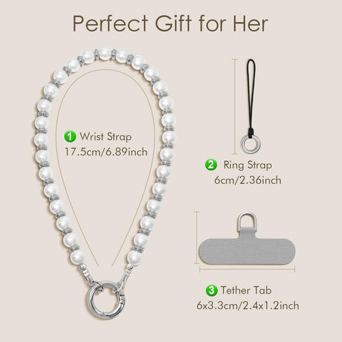 Pearl Phone Charm Beaded Strap with Keychain for Women