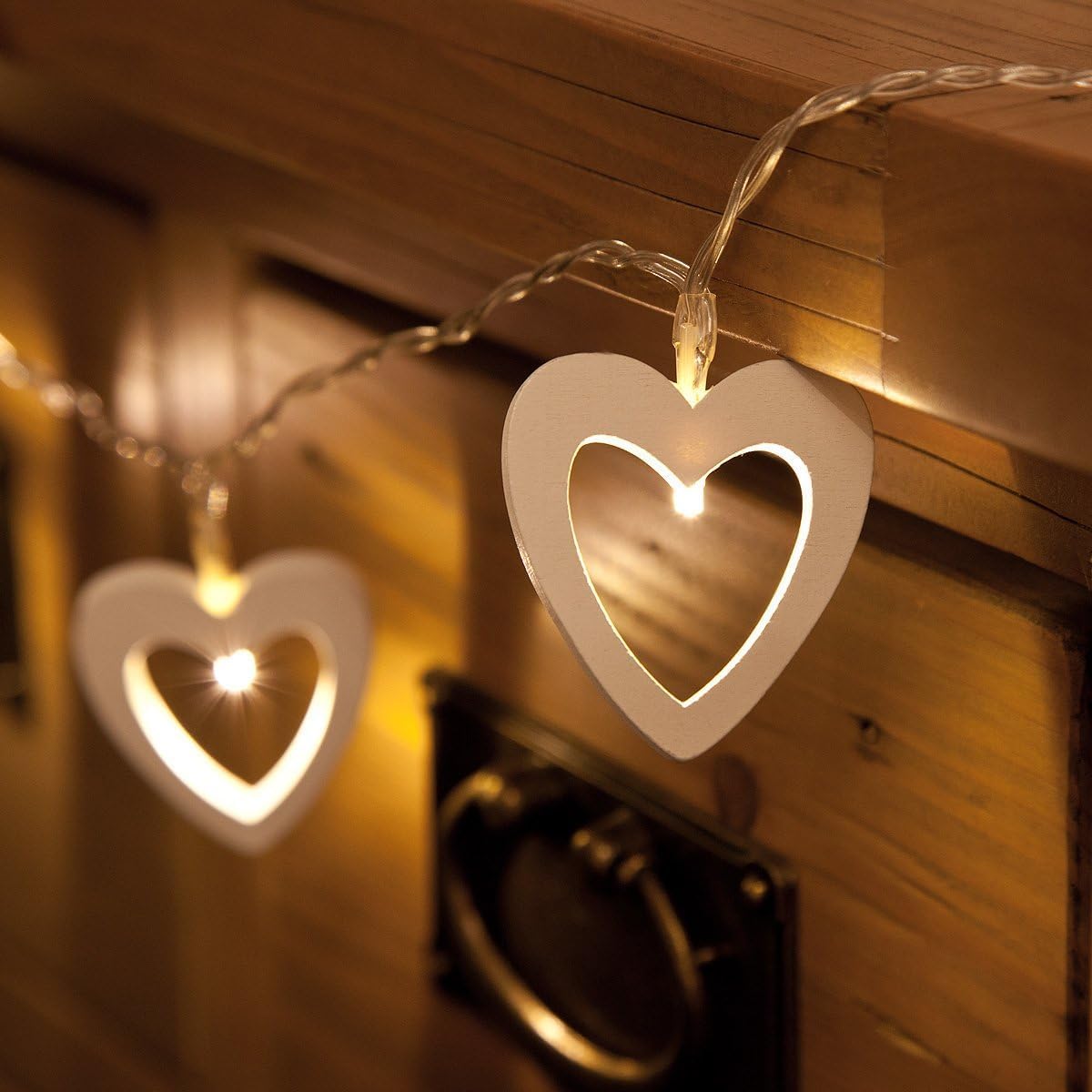 Warm White Wooden Heart USB String Lights, 3m Indoor Fairy Lights for Romantic & Event Décor