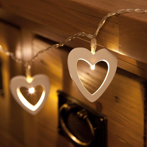 Warm White Wooden Heart USB String Lights, 3m Indoor Fairy Lights for Romantic & Event Décor