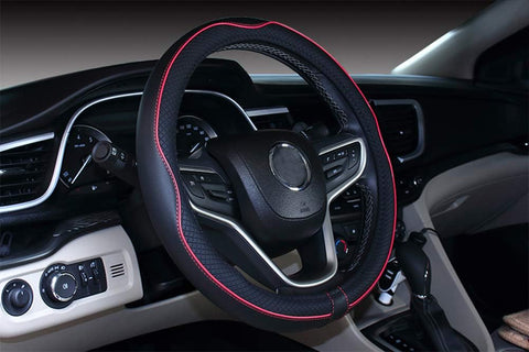 Microfiber Leather Car Steering Wheel Cover 15 inch – Black Red