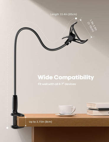 Lamicall Gooseneck Bed Phone Holder Black – 80mm Clamp Flexible Arm