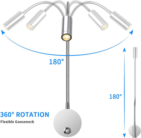 Ceiling light fixture with flexible gooseneck and 360-degree rotation capabilities on a white background.