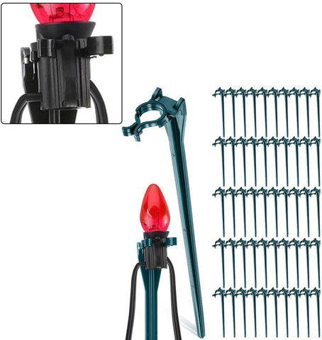 Christmas Light Stakes for C7 C9 Bulbs - 50 Pack 7.5 Inch Plastic Garden Stake Lights for Outdoor Pathway Lighting Holiday Decor Black(black)