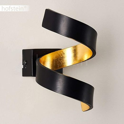 LED Spiral Wall Lamp – Black & Gold Indoor Wall Light, 6W 3000K Warm White, 360 Lumen, Up & Down Lighting Effect