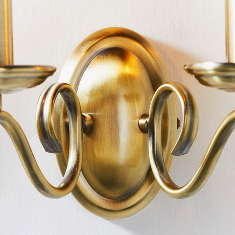 Decorative Twin Wall Light with Pull Switch Brass