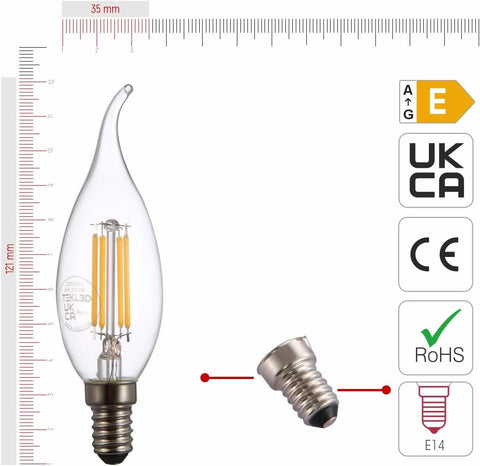 C35 Flame Tip E14 LED Filament Bulb 4W 2700K 6 Pack