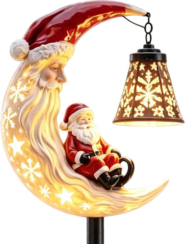 Solar Christmas Stakes - LED Hollow Moon & Santa Figurine Decor, Warm