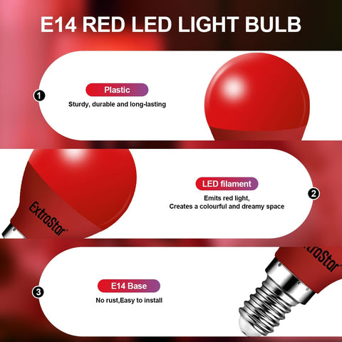E14 LED Red G45 Bulb 4W, Non-Dimmable, Pack of 2