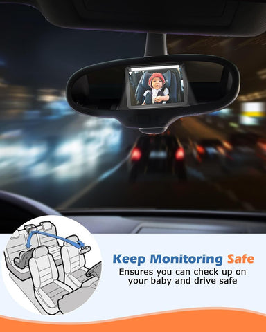 Zacro LED Baby Car Mirror Black – 3 Brightness, 360° Rotatable, Remote-Controlled