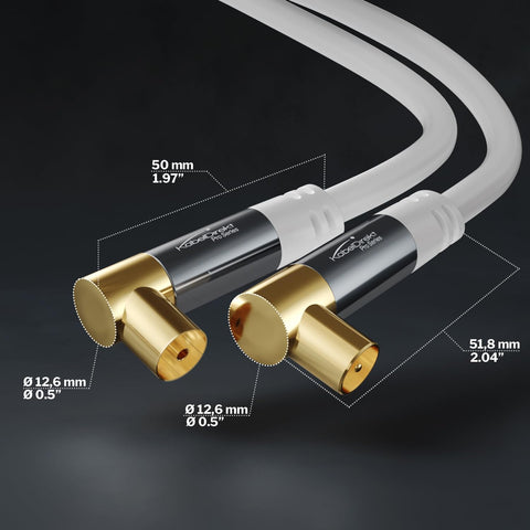 KabelDirekt – 4K TV Aerial Cable, Coaxial Cable, 90° Angled – 12.5m – Digital & Analogue – Available in 0.5-20m (Angled Plug/Socket, DVB-C/DVB-T/DVB-S, white)