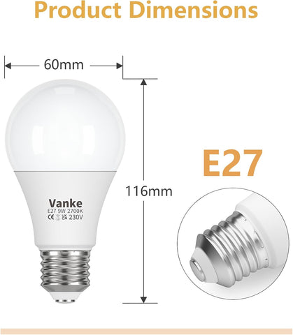 E27 LED Screw Bulb 9W 2700K Warm White Pack of 6