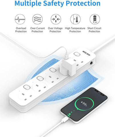 Mscien 3M 5 Way Extension Lead with Individual Switches, 3250W Capacity & Wall-Mountable Design – Take Control of Your Everyday Power Setup