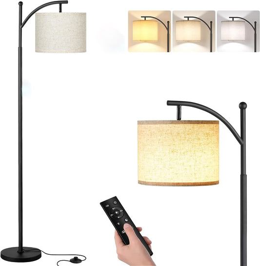 Floor Lamp for Living Room with Remote Control and Stepless Dimmable Bulb, Standing Lamp with Adjustable Hanging Lampshade & Foot Switch, Tall Lamp for Bedroom,Office