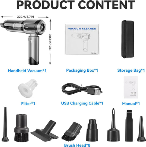 Handheld Vacuum Cleaner 22000Pa Powerful Cordless Silver Mini Vacuum