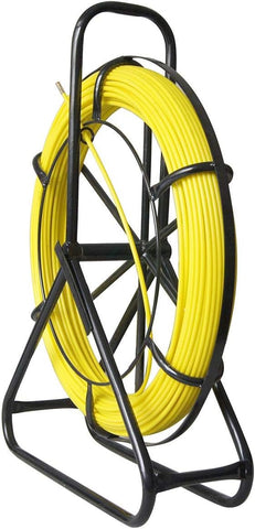 KATSU Fiberglass Duct Rodder 6mm x 100M Cable Pulling Tool with Steel Stand & Brake – Heavy Duty Electrician Fish Tape Cable Installation Threader for Underground Pipe & Conduit Wiring
