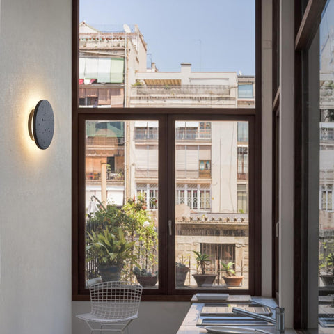 Black Wall Sconce Indoor,Hallway Sconces Wall Lighting Round,Led Cement Wall Lamp Hardwired,Minimalist Wall Mount Light Flat Design,Modern Sconces Lighting for Bedroom,Living Room,12w 3000k,Warm White