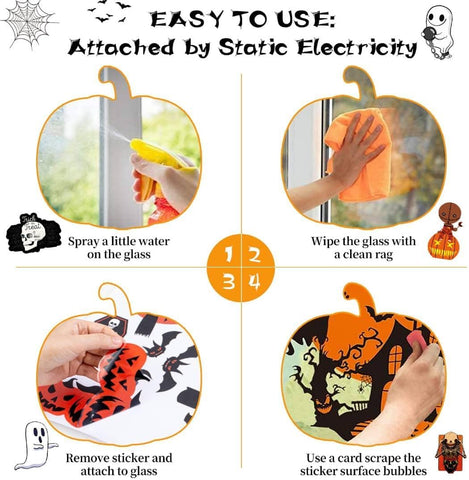 98-Piece Halloween Window Stickers & Clings – Reusable Double-Sided Halloween Window Decals with Bats, Ghosts, Pumpkins & Spiders for Home, Party & Autumn Decorations