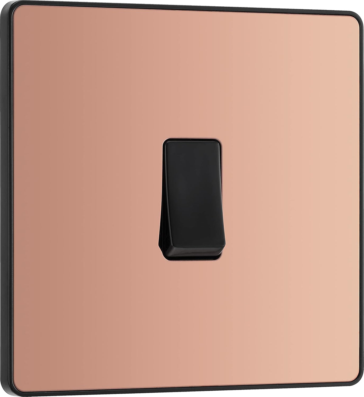 BG Electrical Single Wall Light Switch, 2 Way, Screwless Front Plate, Round Edges, Evolve, Polished Copper, 20A, 16AX, PCDCP12B