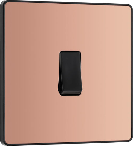 BG Electrical Single Wall Light Switch, 2 Way, Screwless Front Plate, Round Edges, Evolve, Polished Copper, 20A, 16AX, PCDCP12B
