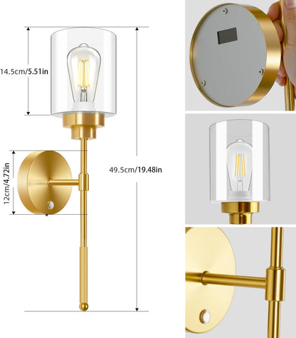 Battery Operated Wall Sconce Set of 2 Gold - Wireless Rechargeable LED