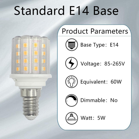 YELANGU E14 LED Corn Light Bulbs,5W Warm Light 3000K, Equivalent to 60W E14 Halogen Bulbs,AC 85-265V, 360° Beam Angle,Small Edison Screw SES LED Corn Lamp, Not Dimmable, Pack of 8 [Energy Class F]
