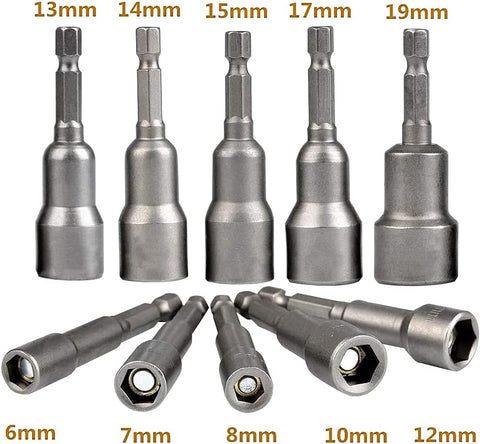 10 Pcs Magnetic Hex Socket Set 6-19mm Hex Drill Bits
