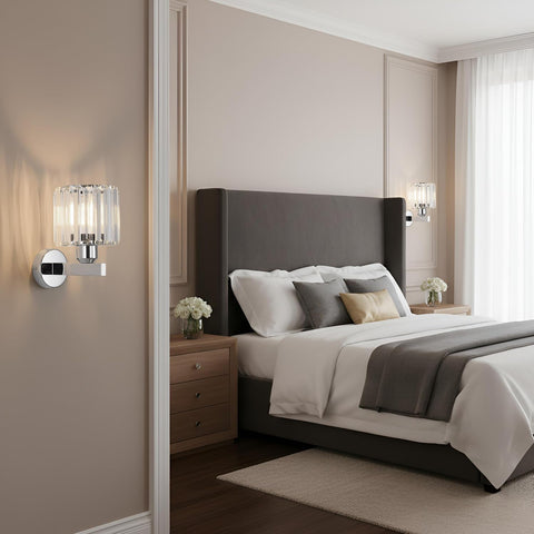 Silver Crystal Wall Lights for Bedroom and Living Room E27 2 Pack