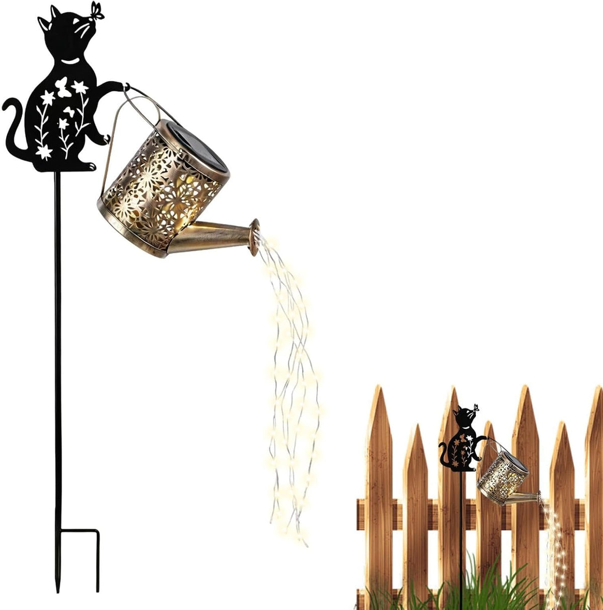 Solar Watering Can Lights Waterproof LED Cat Decoration
