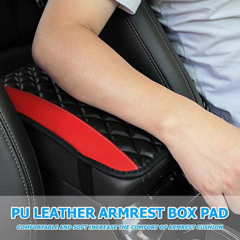 Car Center Console Cushion Pad – PU Leather Armrest Cover Protector Red